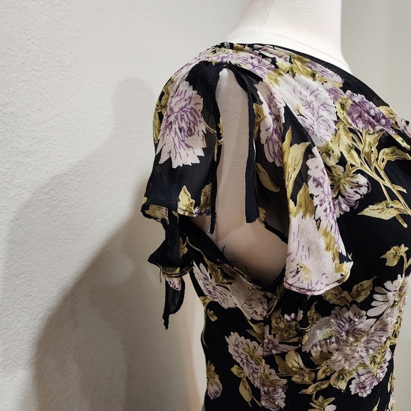 Vintage Y2K Maxi Dress Dark Floral Beading Drape Neck Bodycon Scoop Back size M - Picture 4 of 11